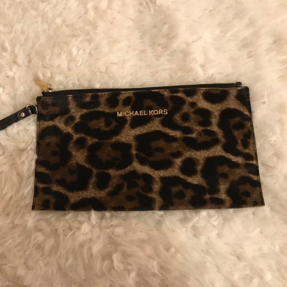 Michael Kors Leopard Print Calf Hair Wristlet